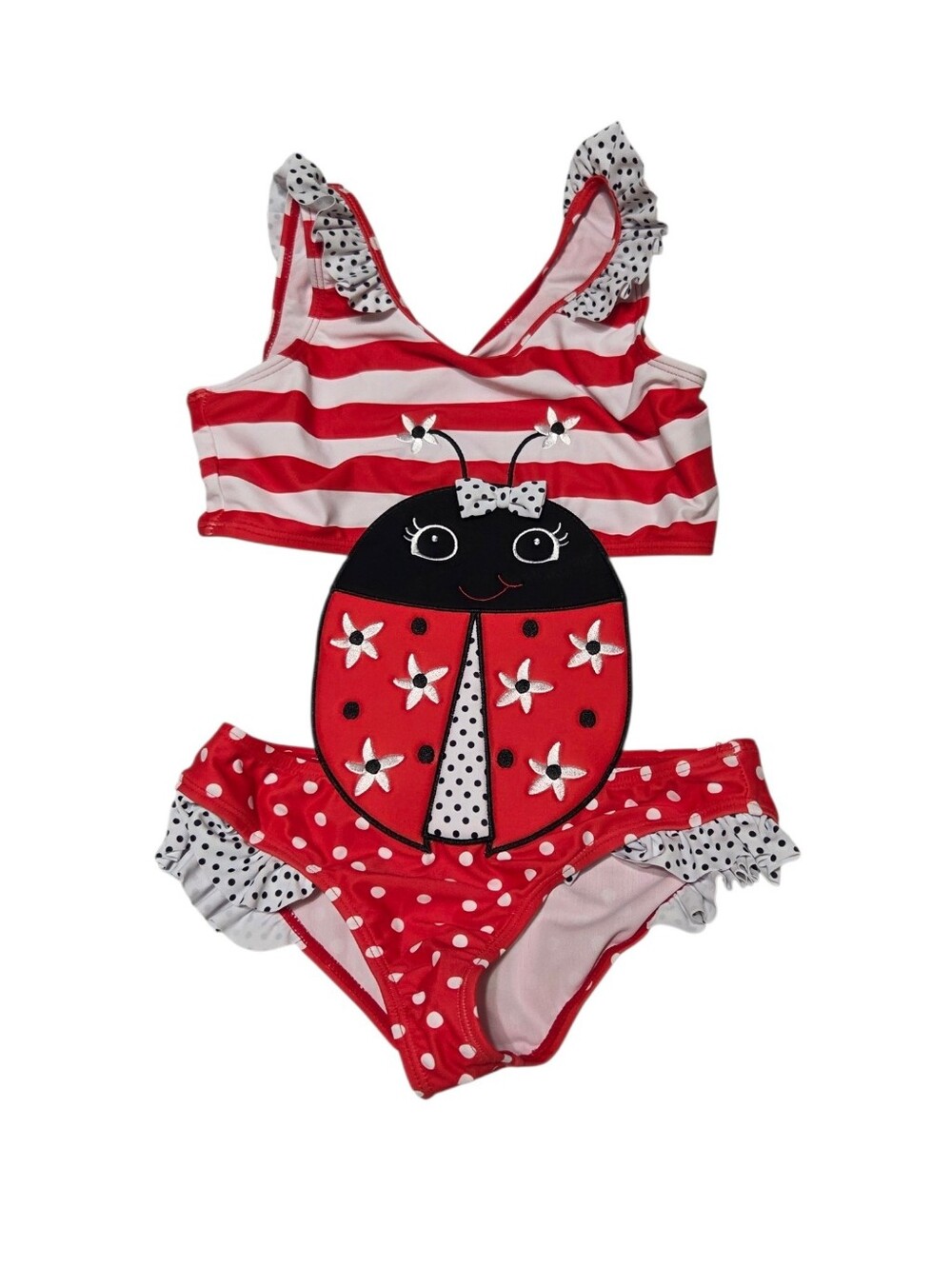 Kavkas Girls Ladybug One-Piece Swimsuit Red White Black Size 7T New Without Tags